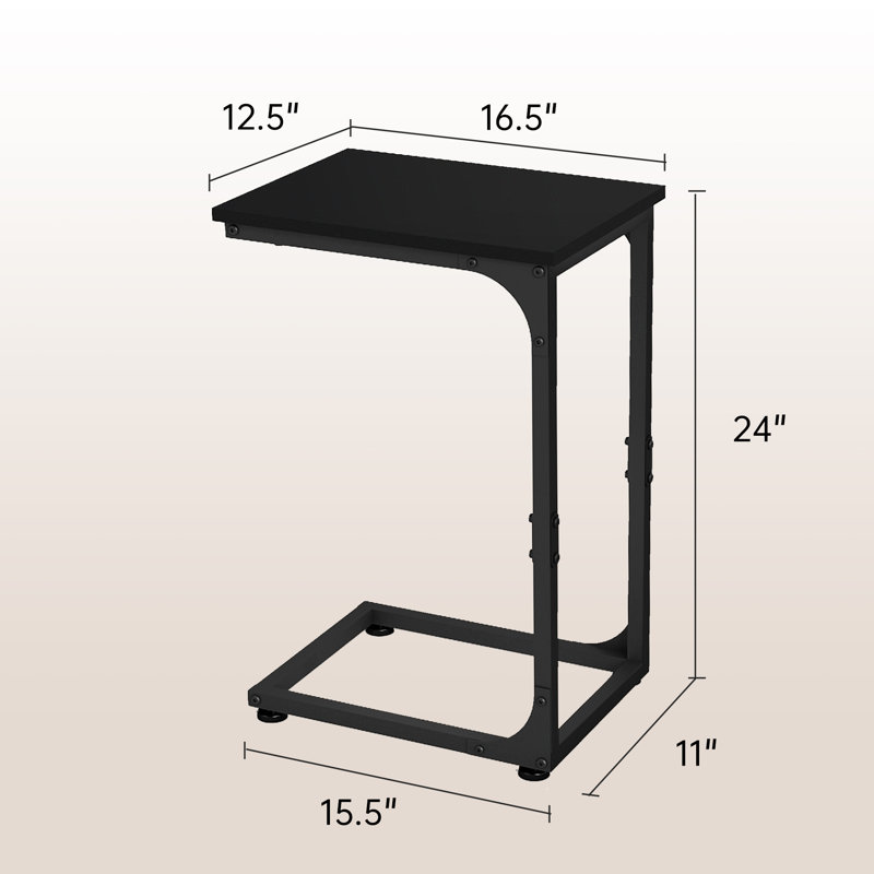 C-Shaped End Table, Black/Black, Set of 2