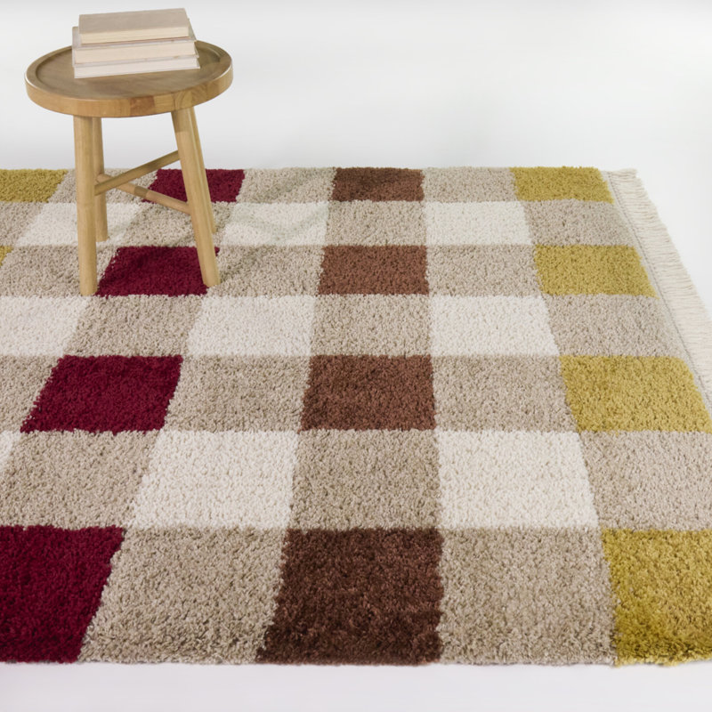 Donovyn Red/Yellow Modern Plaid Area Rug, Rectangle 7'10" x 10'