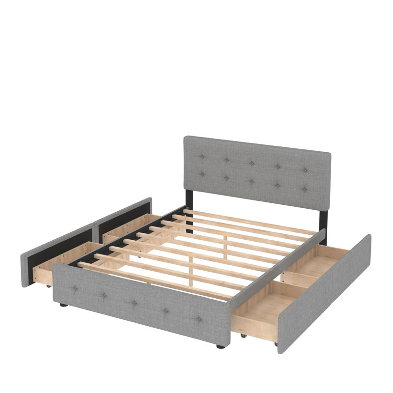 Upholstered Platform Storage Bed, Light Gray
