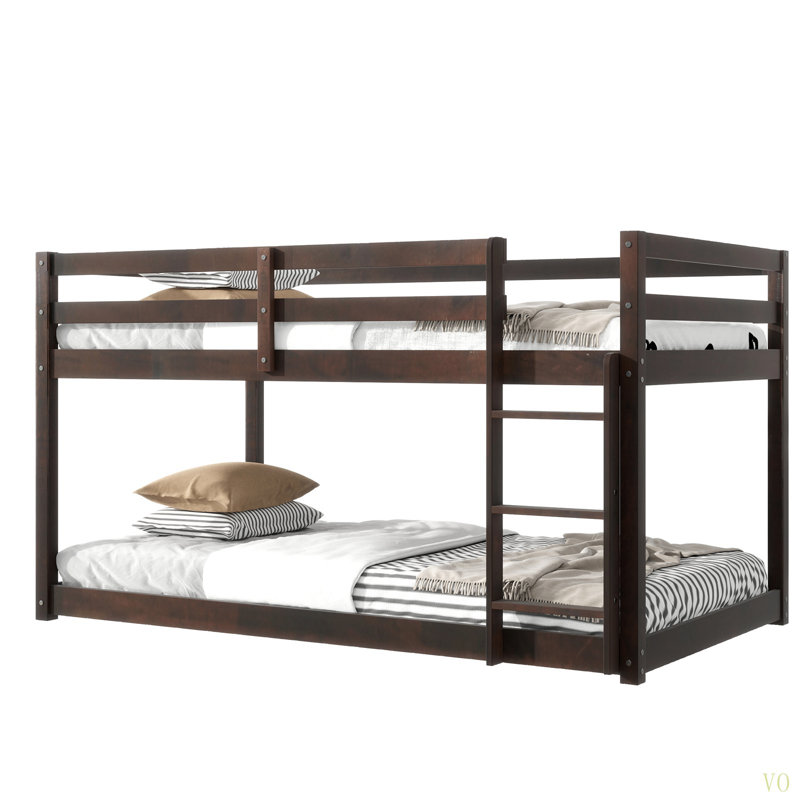 Lit superposé simple au-dessus d'un lit simple en bois massif et en bois d'hévéa massif avec échelle, plateformes supérieure et inférieure fabriquées avec des lattes renforcées