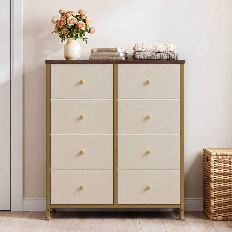 Commode de chambre à coucher avec commode haute 8 tiroirs, Khaki