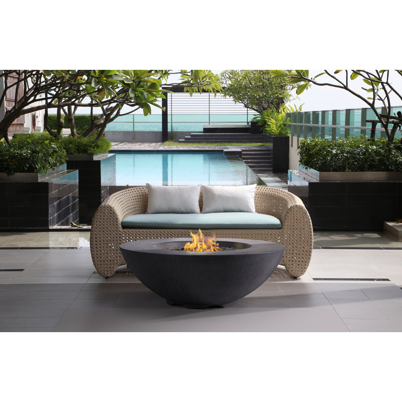 Round Concrete Fire Pit Table, Charcoal Gray, Natural Gas