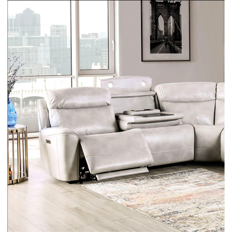 Canapé modulaire inclinable électrique 6 pièces en taupe, bois massif et table rabattable avec lecture pour plus de confort taupe avec porte-gobelets