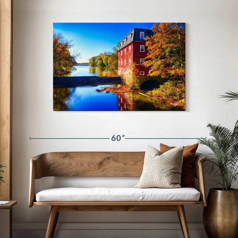 Kingston Mill Fall Scenic Overlooking Lake, 30" H x 45" W