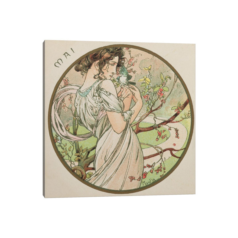 May, 1899 by Alphonse Mucha - Wrapped Canvas Painting, 30.48cm H x 30.48cm W x 1.905cm D