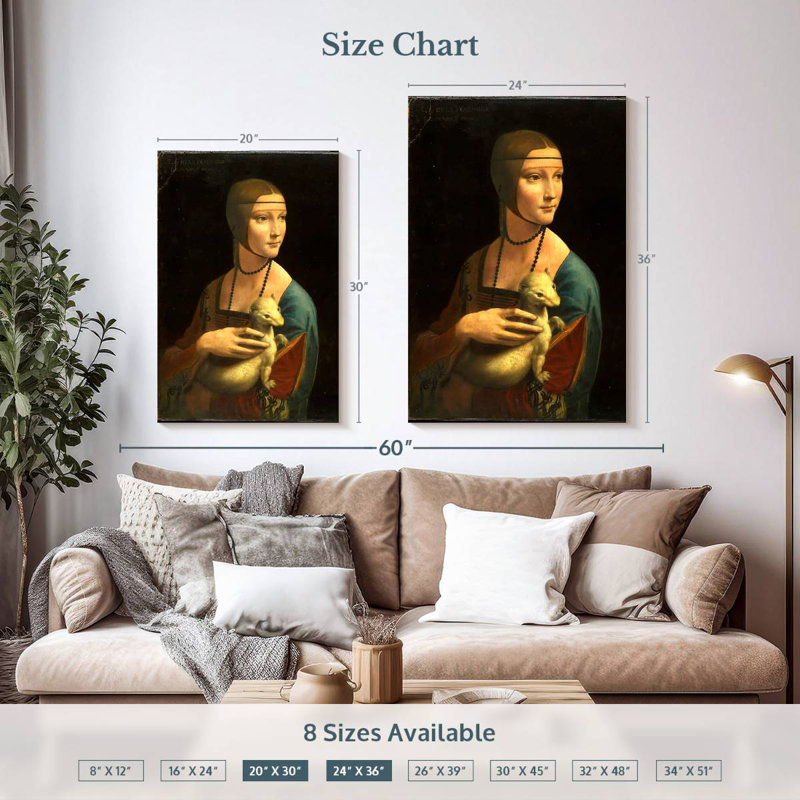 Leisha avec un portrait d'hermine, H 36 po x l 24 po