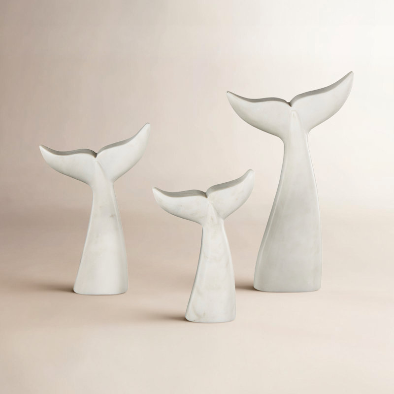 Cole And Grey Marble Tail Whale Sculpture, White