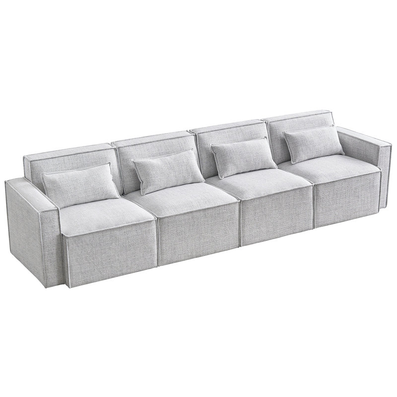Canapé modulaire à accoudoirs carrés 120 po Taufner, 100 % lin gris