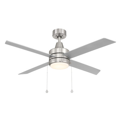 Quade Titanium Silver /Brushed Nickel 4-Blade Pull Chain Ceiling Fan With 2700K-3000K-4000K-5000K Colour Temperature Selectable LED Light Kit