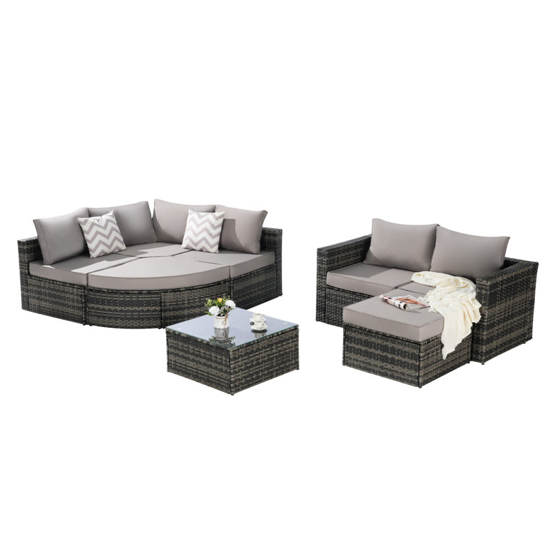 Ensemble de conversation modulaire 8 pièces avec grands coussins et cadre pour la conversation et le jardin - 8 pièces