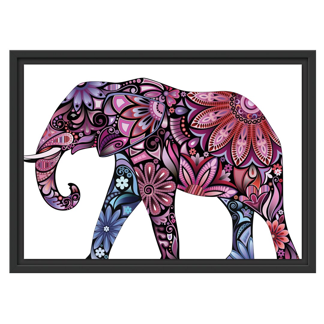 Gerahmtes Wandbild Elefant mit Ornamenten