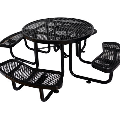 Table de pique-nique d'extérieur 46 po - noire, avec parasol, acier lourd pour le camping et pique-nique noir