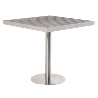 31.5' ' X 31.5" Aluminum Patio Table, Imitation Teak Slats Top In Grey Colour