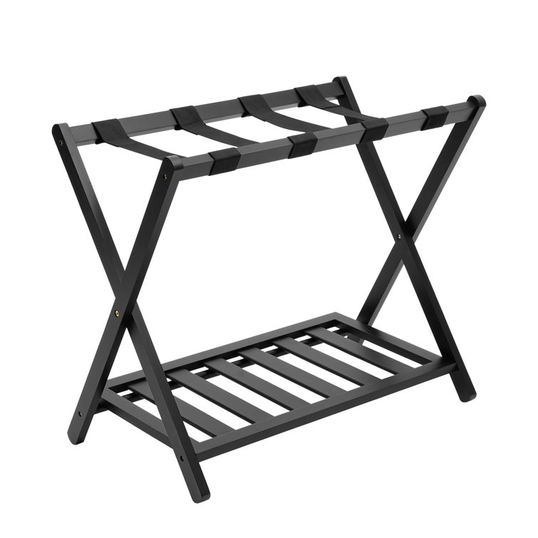 Foldable Bamboo Luggage Rack with Shelf