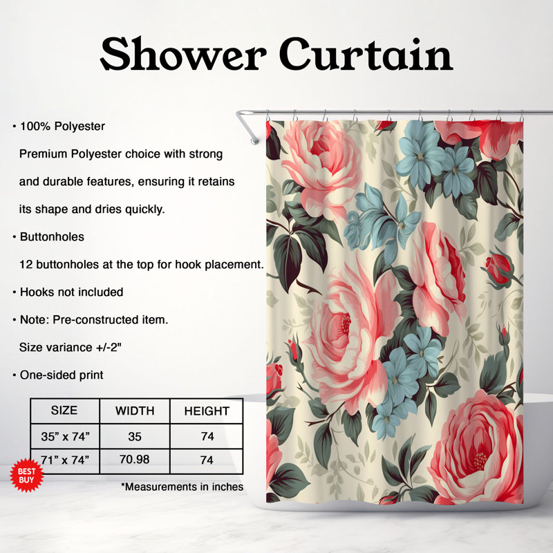 Rideau de douche standard 1 pièce, H 74 po x l 71 po, Rosé passé
