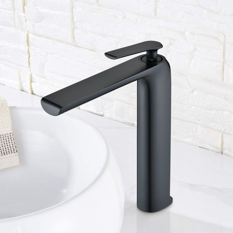 Single Hole Single-Handle High-Arc Modern Bathroom Faucet In Matte Black