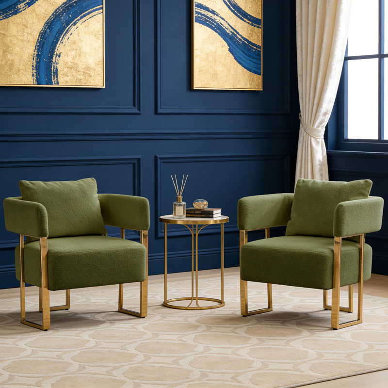 Ensemble de 2 fauteuils d'appoint rembourrés Teddy, Green Teddy