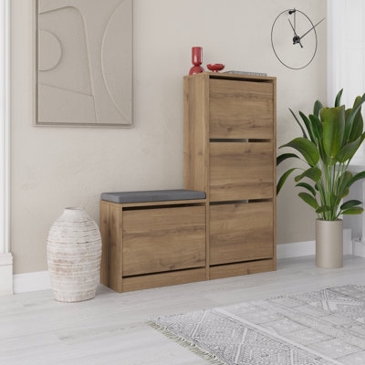 Dude Modern Bench Shoe Cabinet 4 Drop-Doors