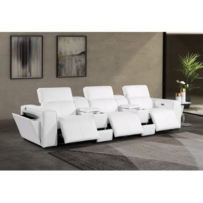 Top Grain Italian Leather Modular Power Triple Reclining Sofa With Dual Consoles & Power Adjustable Headrests