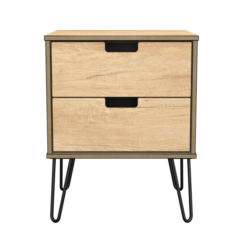 Fully Assembled Fairbury 2 Drawer Bedside Table, Nebraska Oak