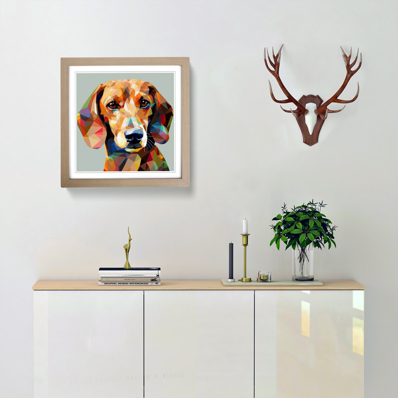 Dachsund Abstract Art - Framed Print, Oak