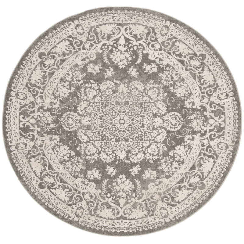 Calidia Oriental Dark Gray/Cream Rug, Round 5'