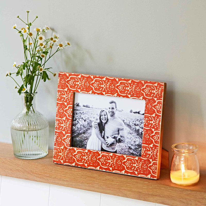 Vidya Orange Patterned Photo Frame, 21.5cm H x 16.5cm W x 2.5cm D