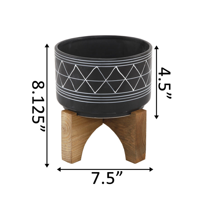 Pot à fleurs en céramique Angelyka, Noir / blanc, H 8,13 po x l 7,5 po x P 7,5 po