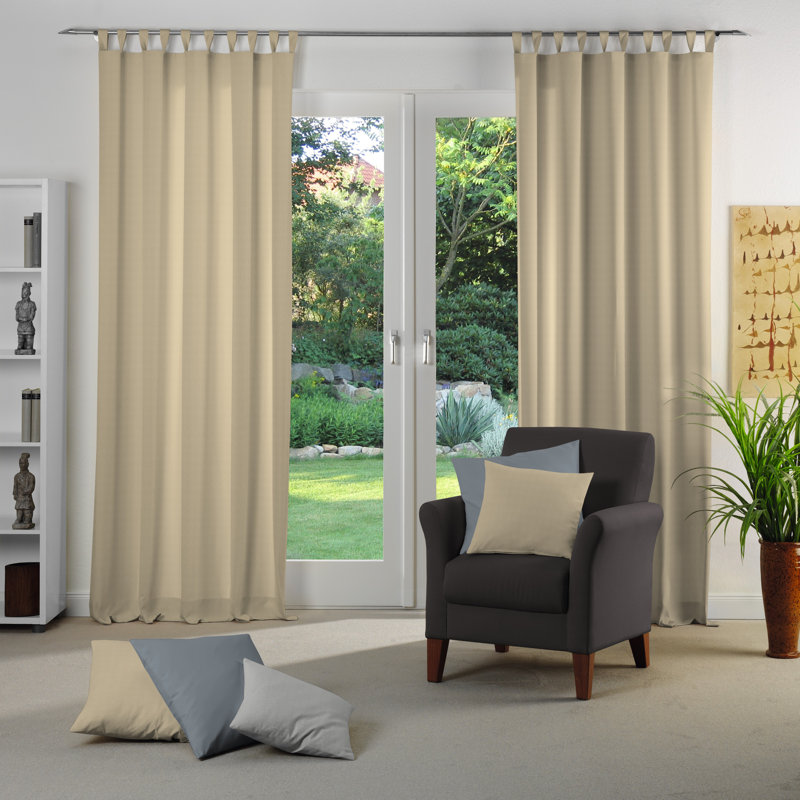 Uni Collection Light 100% Cotton Opaque Tab Top Single Curtain Panel, Beige, 142cm wide x 295cm high