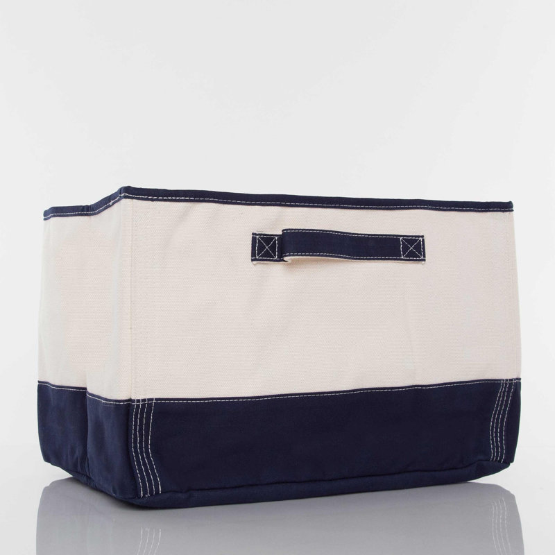 Bac en tissu pour baignoire, Naturel / bordure bleu marine
