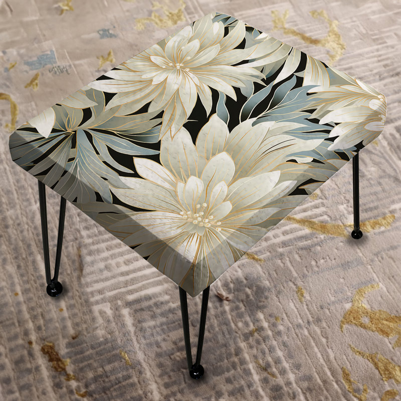 Motif de fleurs exotiques grises et blanches - Repose-pieds rectangulaire floral