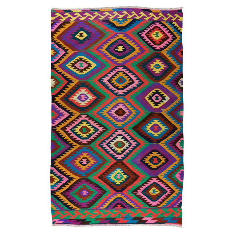 Kilim en laine turc fait à la main de 5,4 x 8,8 pi, tapis à tissage plat unique en son genre, revêtement de sol