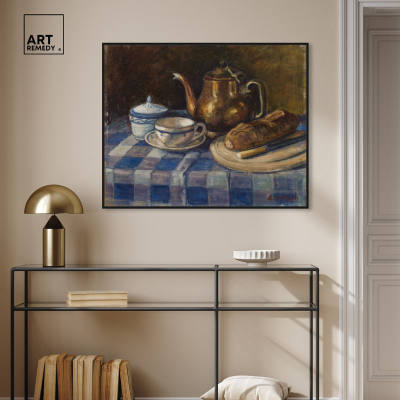 Nature morte 1925, art mural rétro sur toile par Art Remedy, Cadre noir, H 17 po x l 21 po