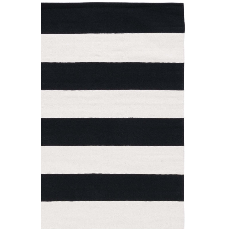 Brookvale Striped Hand-Woven Cotton Area Rug in Black/Ivory, Rectangle 6' x 9'