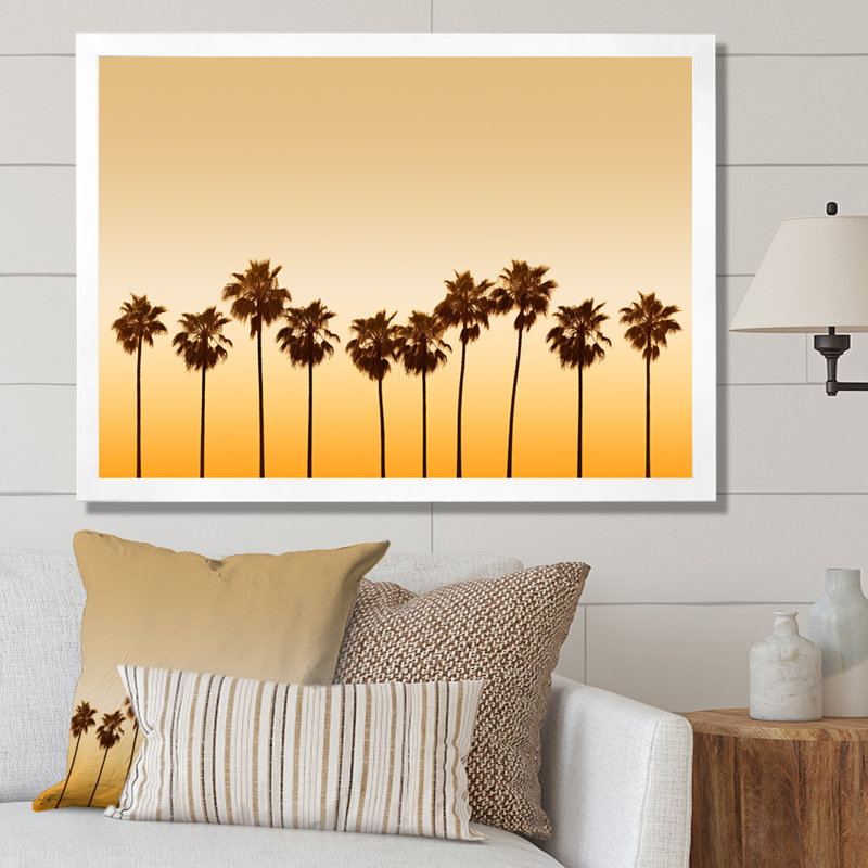 «Golden Sunrise Palm Trees I», reproduction sur toile, Cadre photo blanc, H 24 po x l 32 po x P 1 po