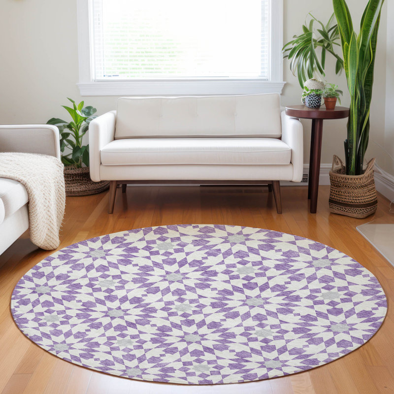 Premium Machine Washable Tweedy Lavender Rug, Round 8'