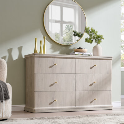 Abarca Modern 6 Drawers Dresser for Bedroom, 47" Wide Wood Dressers & Chests of Drawers w/Curved Waterfall Design,Cream