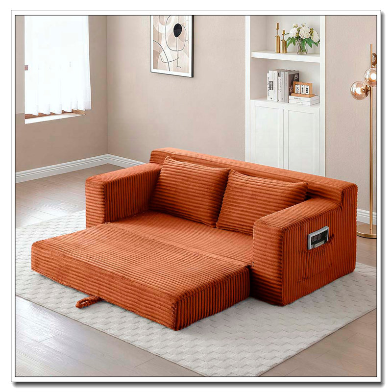 Canapé-lit pliant convertible 2 en 1, causeuse en mousse viscoélastique avec nuage, Orange