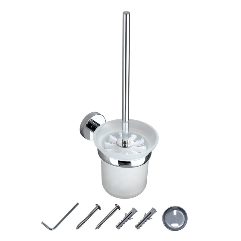 Wall Mounted Toilet Brush And Holder Bathroom Mount Chrome Loo Brushes & Holders Set