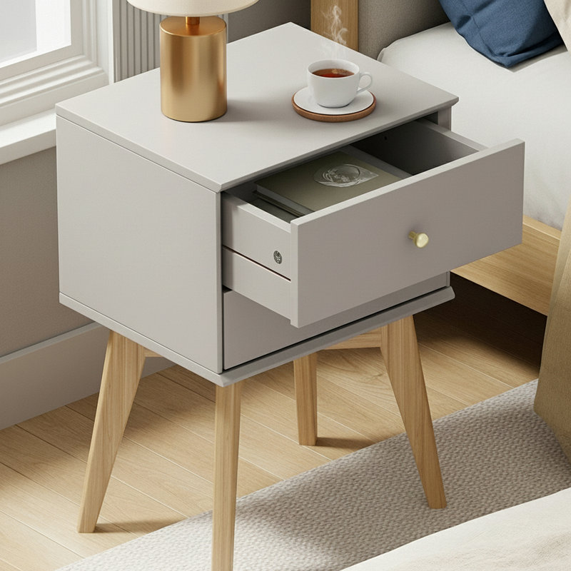 ABBY Manufactured Wood Bedside Table Sets of 2, Light Grey Euro Oak