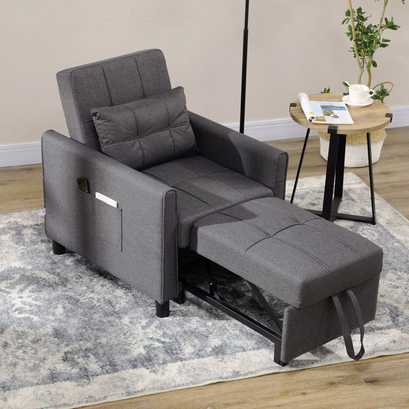 Fauteuil-lit convertible 3 en 1, canapé-lit simple multifonctionnel, fauteuil-lit escamotable avec dossier réglable, oreiller et poches