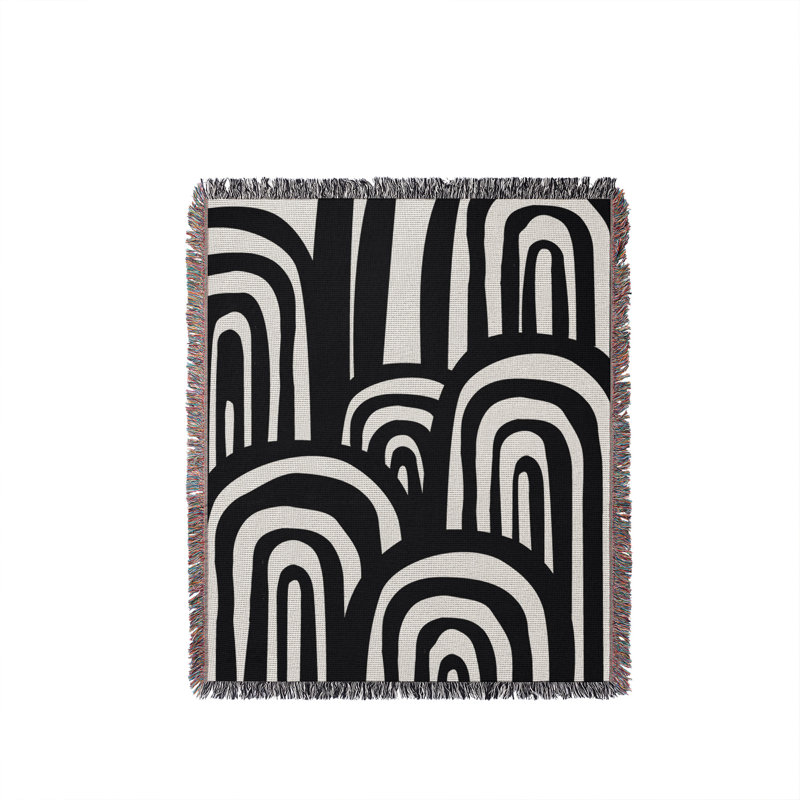 Jeté en coton à imprimé abstrait Lyno, Noir, 60 po x 80 po