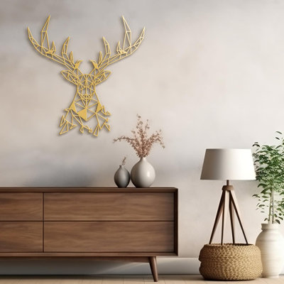 Tête de chevreuil en bois avec animal abstrait moderne, décoration murale, décoration suspendue, décoration murale en métal