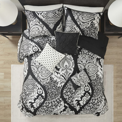 Édredon noir grand - 7 pièces Coton complexe imprimé. Remplir. 2 taies décoratives, 3 coussins, 1 édredon, . Fluffable et confortable taille pièce noir. Très bien. Complet avec lavable à la machine