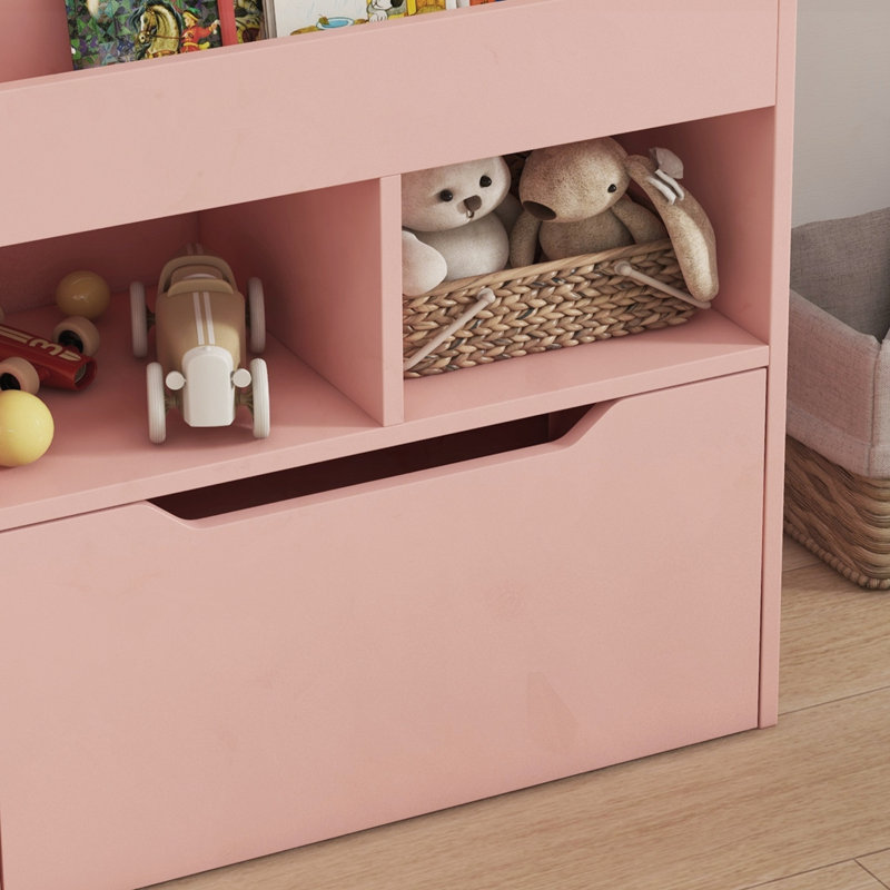 Bookcase Multi-Shelf Rack Organizer with Storage Drawer for Books, Pink