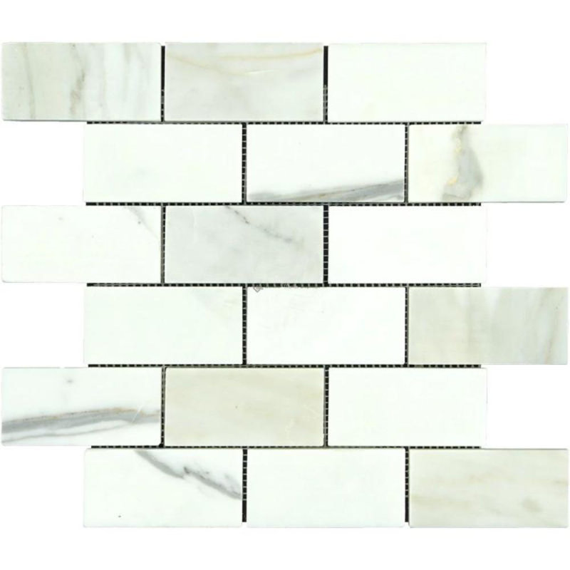 2" x 4" Marble Brick Joint Mosaic Wall & Floor Tile, Polished Calacatta Gold
