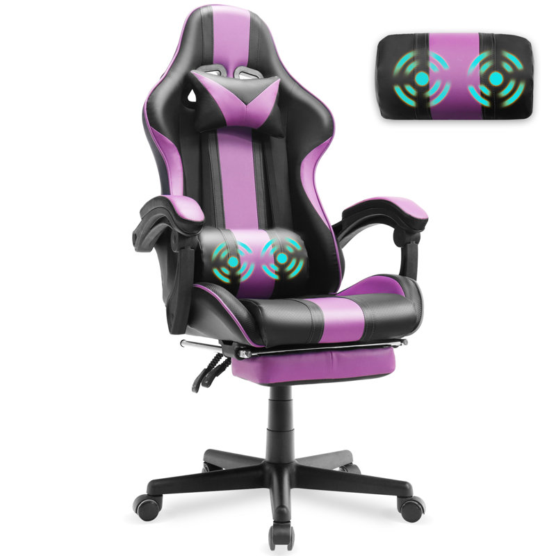 Soontrans Gaming Chair with Footrest High Back Ergonomic Computer Gamer Chair with Massage and Headrest Lumbar Support Swivel Office Game Chair for Adults, Purple