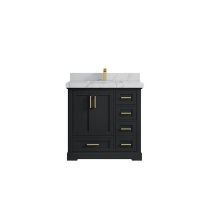 Boston 36 In. W X 22 In. D Center Sink Bathroom Vanity In Wrought Iron With 2 In. Quartz