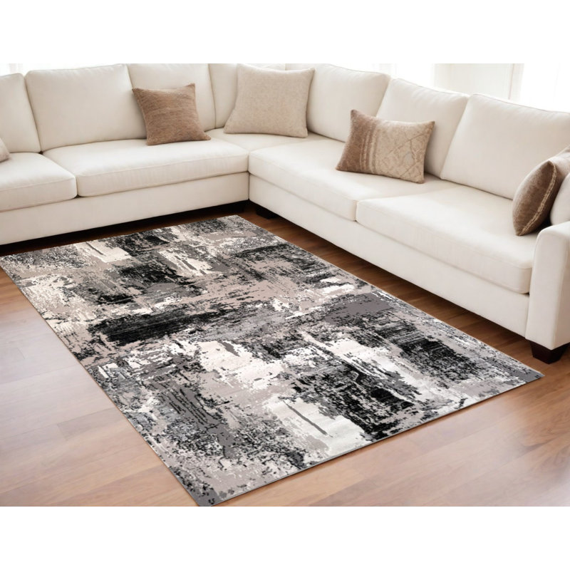 Tapis noir et gris abstrait 5 pi x 8 pi