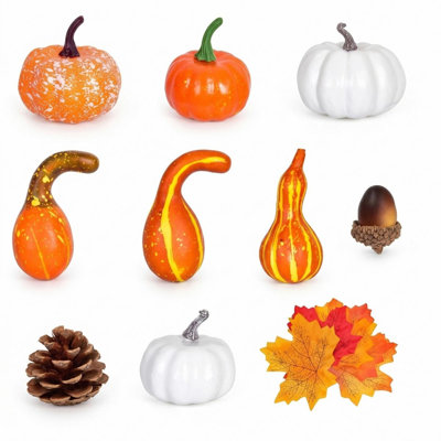 218 PCS Fall Harvest Faux Assortment Set, Mini Pumpkins, Gourds, Pinecones, and Maple Leaves for Thanksgiving Decor